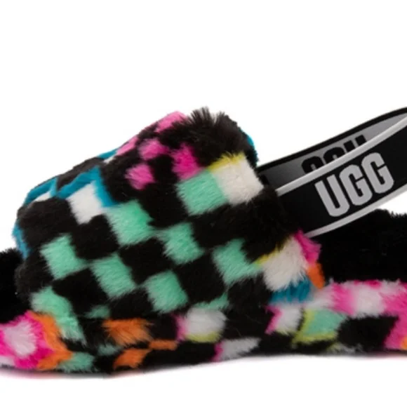 UGG Fluff Yeah Checks Multi Slide  Women Slippers brand New - Picture 5 of 13